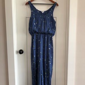 SPLENDID Blue Floral Dress Empire Waist Side Slit